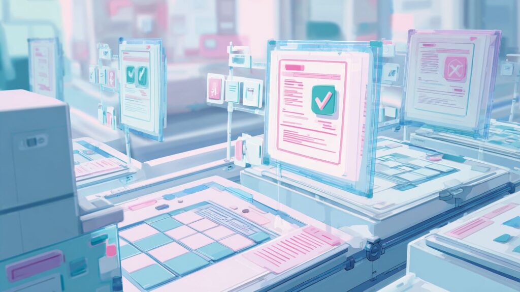 Ilustración digital moderna sobre el uso de IA en farmacéutica