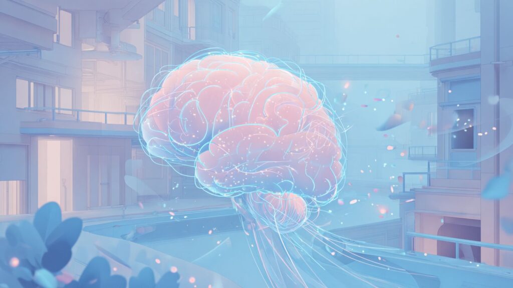 Ilustración digital de un cerebro con conexiones neuronales en un entorno moderno