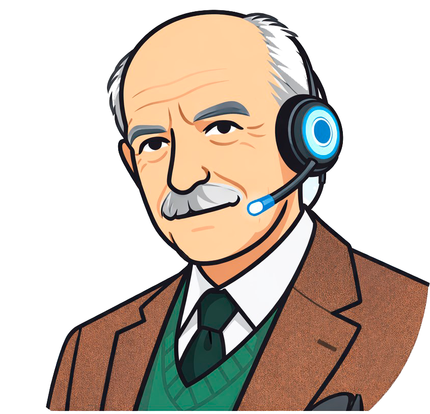 Ilustración de un hombre mayor con auriculares y chaqueta
