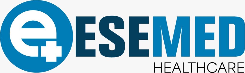 Logo de ESEMED Healthcare con diseño moderno y colores azules.