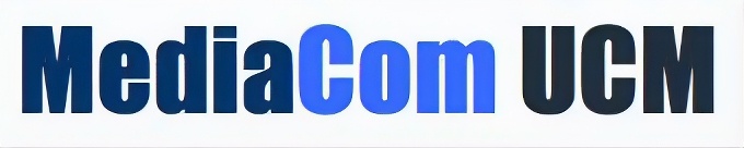 Logo de MediaCom UCM en colores azul y negro sobre fondo blanco