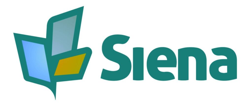 Logo de Siena con formas geométricas en colores azul y verde